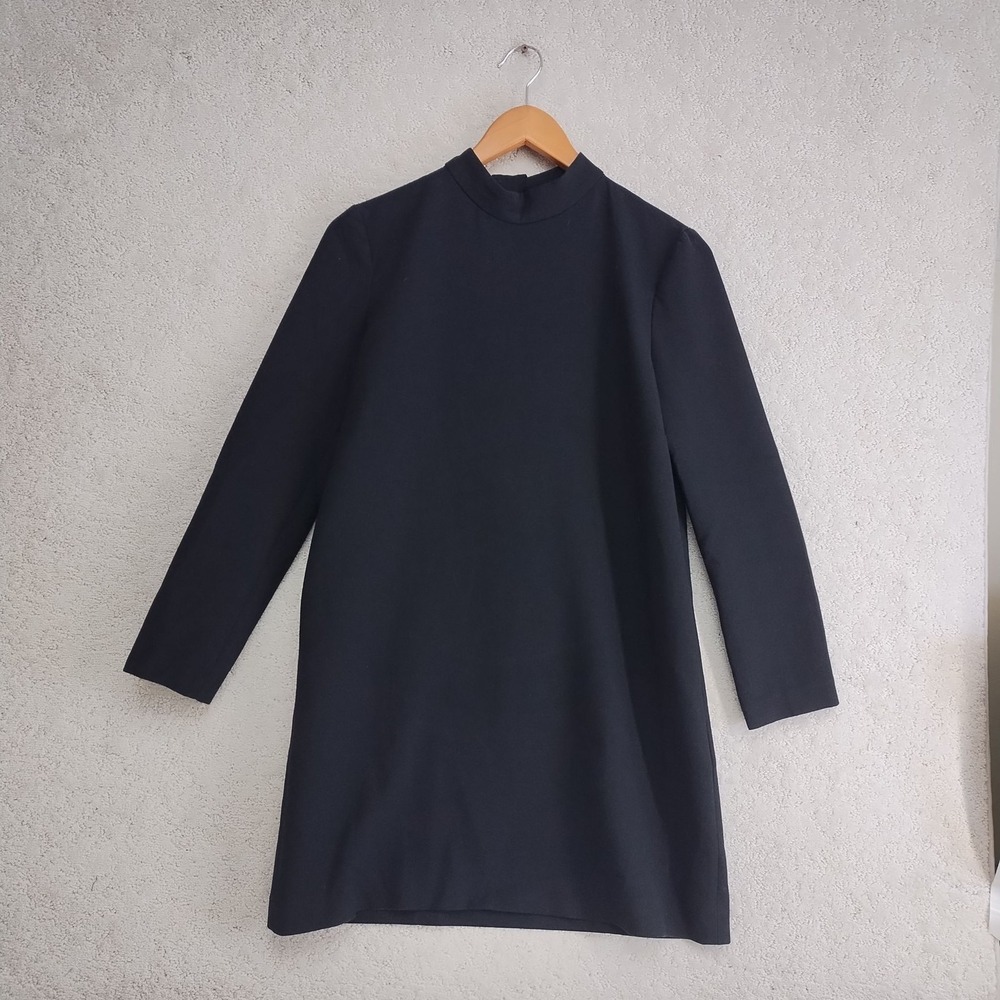 Zara Woman Dress Womens L Long Sleeve Mock Neck Back Tie Shift Black